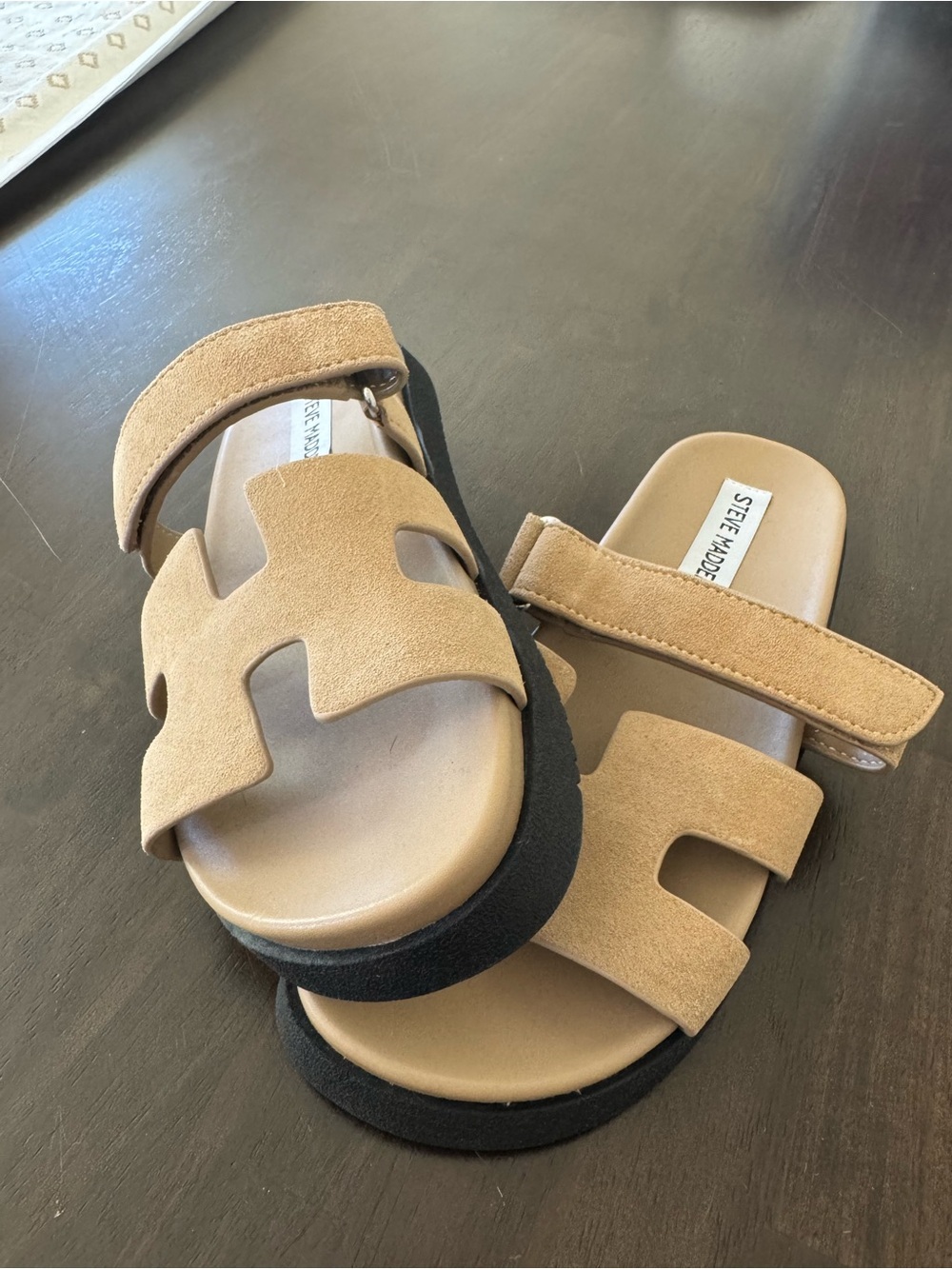 Steve Madden Beige Suede Double Strap Slide Sandals - Picture 5 of 5
